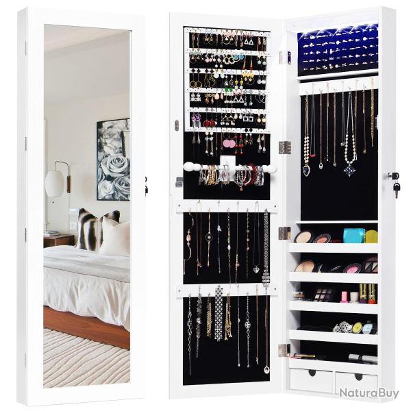 Armoire � bijoux murale avec miroir 37 x 9,6 x 120 cm s�curit� renforc�e design �pur� en MDF blanc