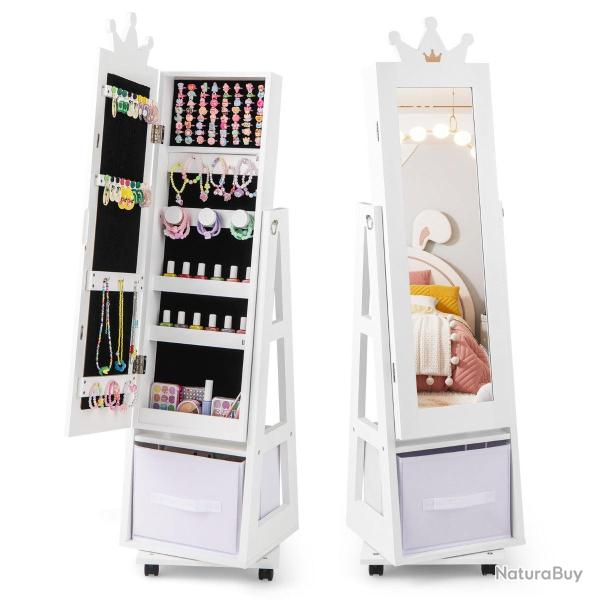 Armoire � bijoux miroir sur pied 31,5 x 30 x 122 cm avec rangement optimis� en design moderne rose/