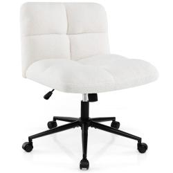 Chaise de bureau &agrave; roulettes 73 x 69 x 79-87 cm confort rembourr&eacute; moderne ajustable en m&eacute;tal beige
