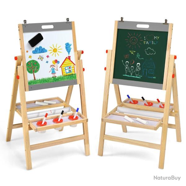 Chevalet d'art r�glable pour enfants 79-104 cm 3-en-1 avec accessoires cr�atifs en bois de pin gris