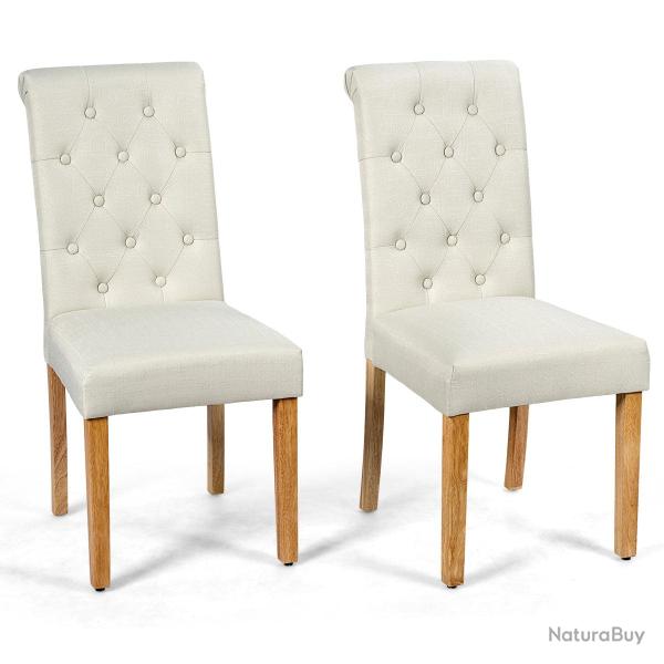 Lot de 2 chaises de salle � manger 43 x 61 x 100 cm confort et �l�gantes en lin beige 20_0011783