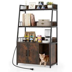 Enclos de bac &agrave; liti&egrave;re pour chat 80 x 40 x 132 cm gain de place griffoir design rustique en MDF br