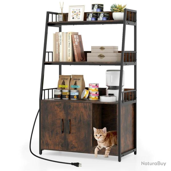 Enclos de bac � liti�re pour chat 80 x 40 x 132 cm gain de place griffoir design rustique en MDF br