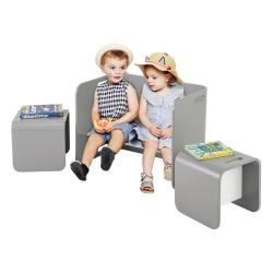 Table enfant avec chaises 66 x 41 x 51 cm ergonomique multifonction design moderne en bouleau gris