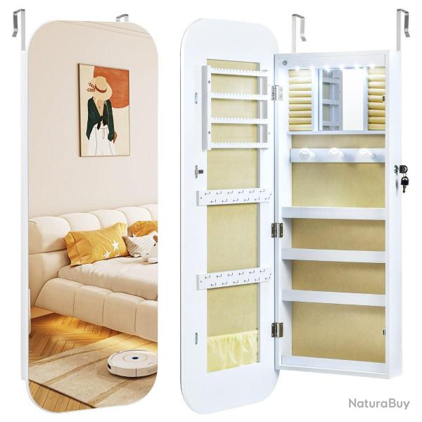 Armoire � bijoux 42 x 10 x 107,5 cm rangement optimis� �clairage LED style moderne en MDF blanc 20_
