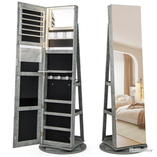 Armoire � bijoux 3 en 1 pivotante 54,5 x 161 cm avec miroir pleine longueur design moderne en MDF v