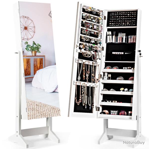 Armoire � bijoux sur pied en MDF 41 x 36,5 x 146 cm avec miroir inclinable et rangement s�curis� de