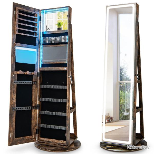 Armoire � bijoux avec miroir pleine longueur 54,5 x 54,5 x 160 cm s�curit� renforc�e design contemp