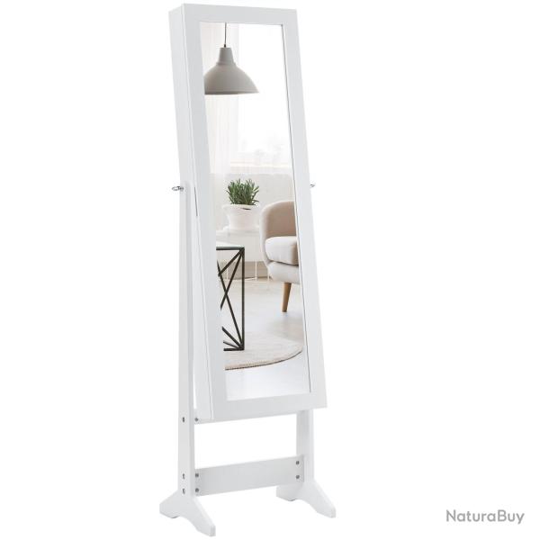 Armoire � bijoux et miroir r�glable 35 x 30 x 144 cm avec grand espace de rangement chic en MDF bla