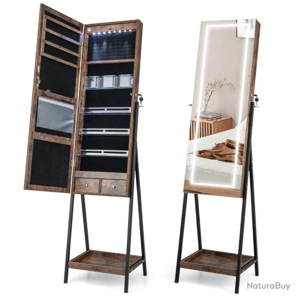 Armoire � bijoux miroir pleine longueur 41 x 35 x 160 cm 3 options d'�clairage design moderne en MD