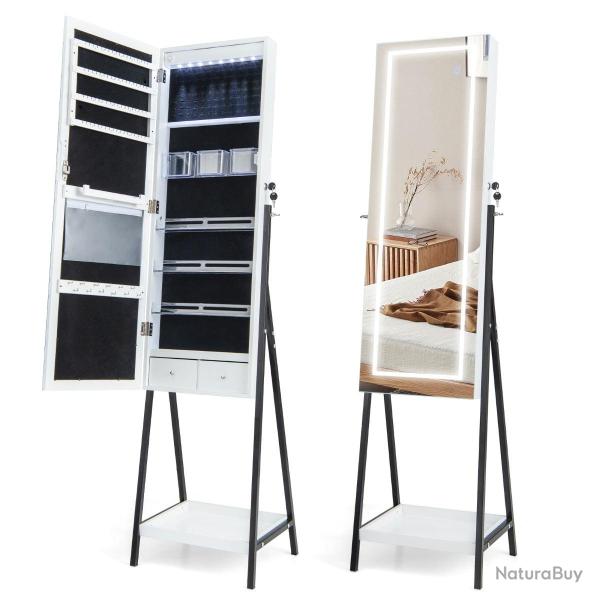 Armoire � bijoux miroir 41 x 35 x 160 cm 72 emplacements �clairage led r�glable style moderne en MD