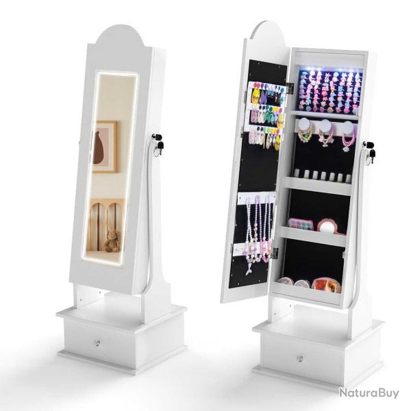 Armoire � bijoux pour enfants 34 x 30 x 113 cm avec miroir pleine longueur �clair�e et espace de ra
