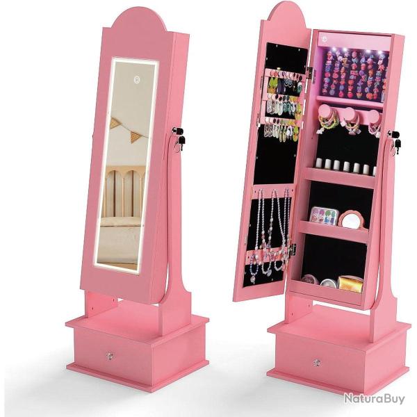 Armoire � bijoux avec miroir pleine longueur 34 x 30 x 113 cm 4 lumi�res LED angles inclinables sty