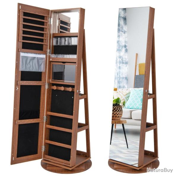 Armoire � bijoux 3 en 1 54,5 x 161 cm avec miroir pleine longueur et �clairage LED ambiance cosy en