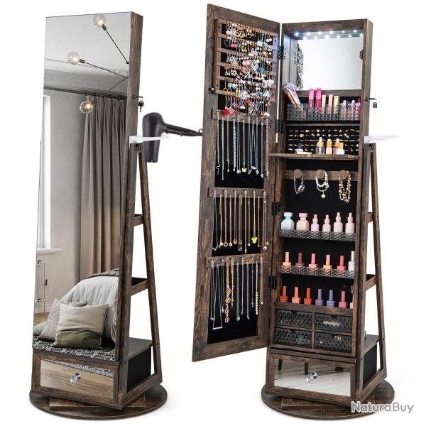 Armoire � bijoux pivotante 56 x 164 cm 108 emplacements pratiques design �l�gant en MDF noyer 20_00