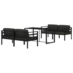 Salon de jardin meuble d'ext&eacute;rieur ensemble de mobilier 5 pi&egrave;ces avec coussins aluminium anthracite