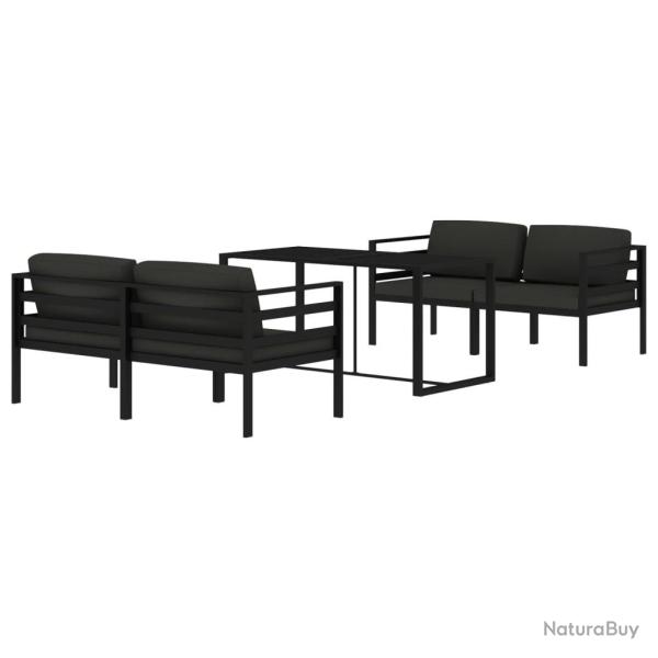 Salon de jardin meuble d'ext�rieur ensemble de mobilier 5 pi�ces avec coussins aluminium anthracite