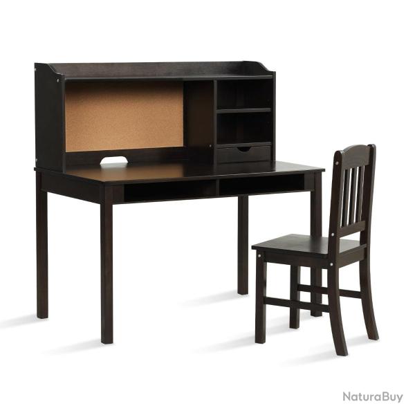 Bureau et chaise pour enfant 111,5 x 61 x 110,5 cm espace de rangement spacieux moderne en MDF marr