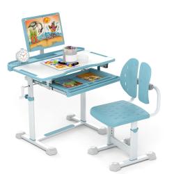 Bureau et chaise pour enfant r&eacute;glables 80 x 50 x 83-99 cm avec tiroir compartiment&eacute; et support de l