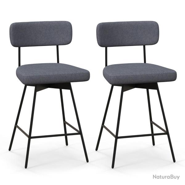 Lot de 2 tabourets de bar pivotants 63,5 cm confort d'assise rembourr� design contemporain en tissu
