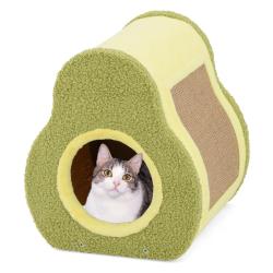 Maison pour chat en forme d'avocat 35 x 33 x 40 cm avec griffoir ergonomique style moderne en bois