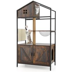 Meuble pour chat avec compartiment bac a liti&egrave;re 80 x 48 x 150 cm confort optimal ambiance cosy en