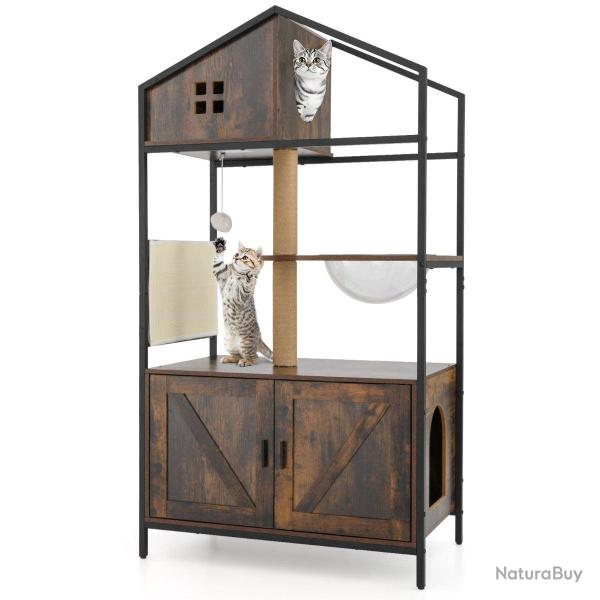 Meuble pour chat avec compartiment bac a liti�re 80 x 48 x 150 cm confort optimal ambiance cosy en