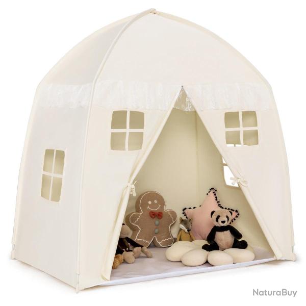 Tente de jeu pour enfants 143 x 100 x 155 cm espace confortable design pratique en coton blanc 20_0