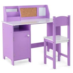 Bureau pour enfants avec chaise 90 x 45 x 85,5 cm rangement optimis&eacute; et tableau d'affichage violet