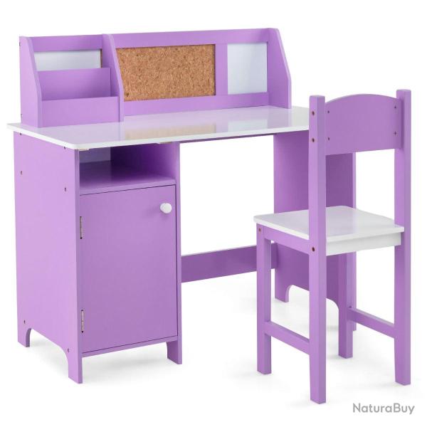 Bureau pour enfants avec chaise 90 x 45 x 85,5 cm rangement optimis� et tableau d'affichage violet