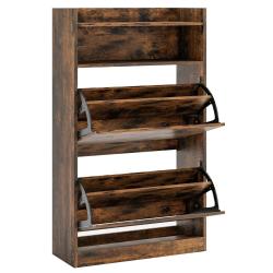 Meuble &agrave; chaussures mince 60 x 24 x 102 cm avec 2 tiroirs abattants design moderne en bois marron 2