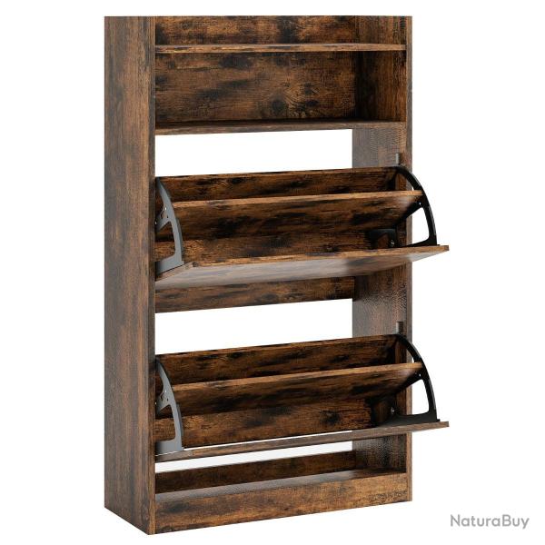 Meuble � chaussures mince 60 x 24 x 102 cm avec 2 tiroirs abattants design moderne en bois marron 2