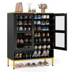 Meuble &agrave; chaussures 80 x 37 x 106 cm avec &eacute;tag&egrave;res ajustables en bois design moderne en noir 20_001
