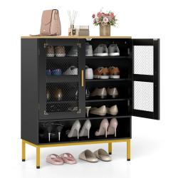 Meuble &agrave; chaussures 70 x 35 x 93 cm avec 3 &eacute;tag&egrave;res r&eacute;glables design moderne en bois noir 20_0018031