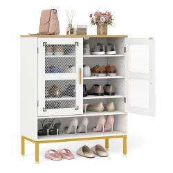 Meuble &agrave; chaussures 70 x 35 x 93 cm avec 3 &eacute;tag&egrave;res r&eacute;glables design moderne en bois blanc 20_00185