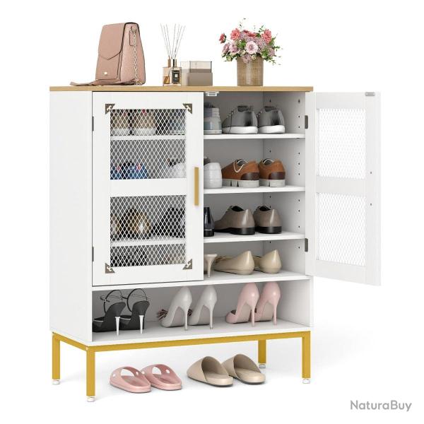 Meuble � chaussures 70 x 35 x 93 cm avec 3 �tag�res r�glables design moderne en bois blanc 20_00185