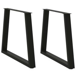 Lot de 2 pieds de table &agrave; manger en V r&eacute;glables design moderne 80 x 72-73 cm en acier noir 02_00568