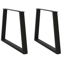 Lot de 2 pieds de table en V 100 x 72-73,3 cm avec patins r&eacute;glables style moderne en acier noir 02_