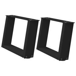 Lot de 2 pieds de table basse en U r&eacute;glables 50 x 30 cm design moderne en acier noir 02_0057029