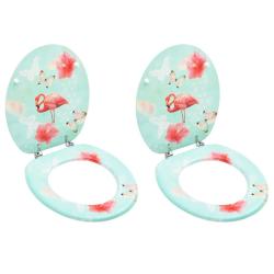 Lot de deux si&egrave;ges abattants WC avec couvercles fermeture en douceur MDF Design de flamant 02_00029