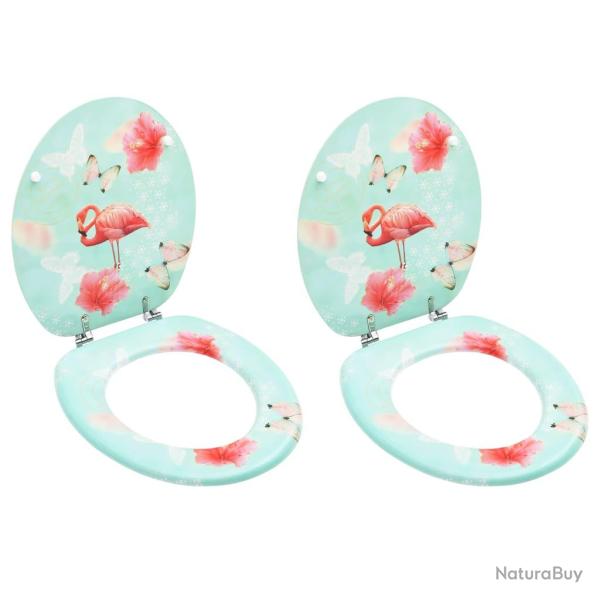 Lot de deux si�ges abattants WC avec couvercles fermeture en douceur MDF Design de flamant 02_00029