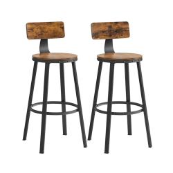 Lot de 2 chaises de bar tabourets hauts avec dossier si&egrave;ge de cuisine cadre en acier si&egrave;ge de 73 cm