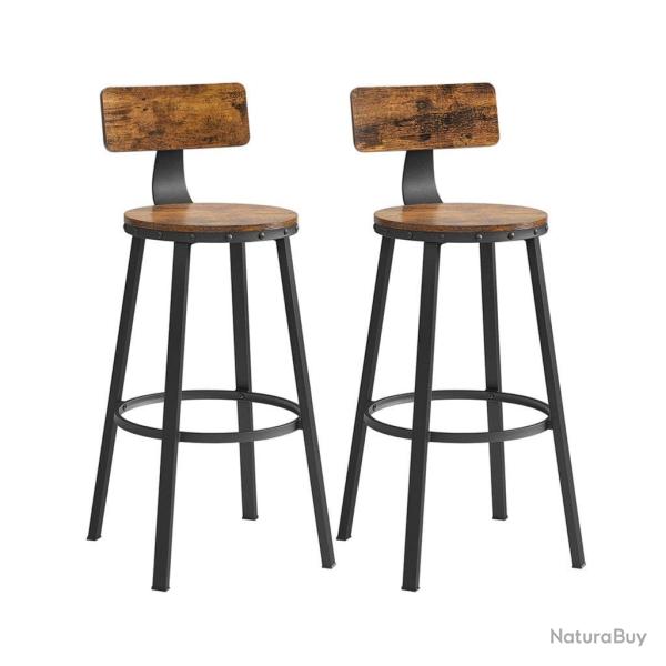 Lot de 2 chaises de bar tabourets hauts avec dossier si�ge de cuisine cadre en acier si�ge de 73 cm