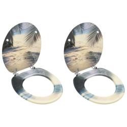 Lot de deux si&egrave;ges abattants WC avec couvercles MDF design de plage 02_0002978