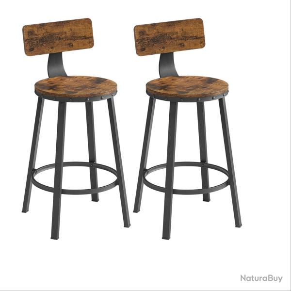 Lot de 2 chaises de bar tabourets hauts avec dossier si�ge de cuisine cadre en acier montage facile