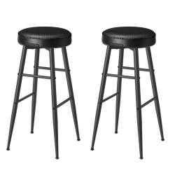 Tabouret de bar lot de 2 chaise de cuisine si&egrave;ge haut en PU avec coutures hauteur assise 63 cm pour