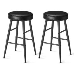 Tabouret de bar lot de 2 chaise de cuisine si&egrave;ge haut en pu avec coutures hauteur assise 63 cm pour