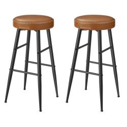 Tabouret de bar lot de 2 chaise de cuisine si&egrave;ge haut en PU avec coutures hauteur assise 63 cm pour
