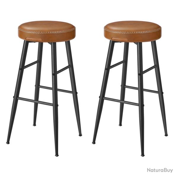 Tabouret de bar lot de 2 chaise de cuisine si�ge haut en PU avec coutures hauteur assise 63 cm pour