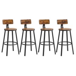 Lot de 4 chaises de bar tabourets hauts avec dossier si&egrave;ge de cuisine cadre en acier si&egrave;ge de 73 cm